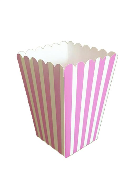 Popcorn Kutusu Pembe-Beyaz Çizgili
