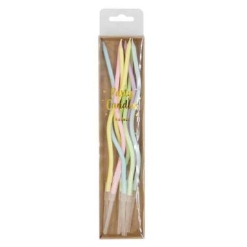 6 LI  RENKLİ MAKARON KIVRIMLI MUM 13 CM ALTLIKLI