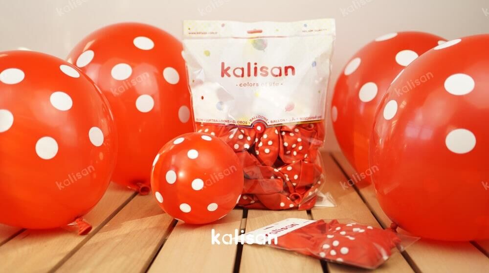 12'' BEYAZ PUANTİYE BASKILI KIRMIZI BALON ( 25 Lİ )