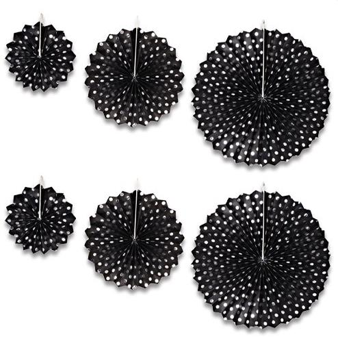 Yelpaze Kağıt Süs Set Siyah Gümüş Puantiyeli