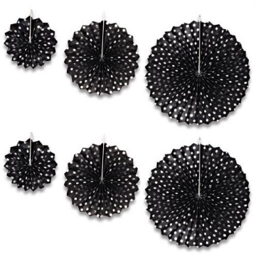 Yelpaze Kağıt Süs Set Siyah Gümüş Puantiyeli