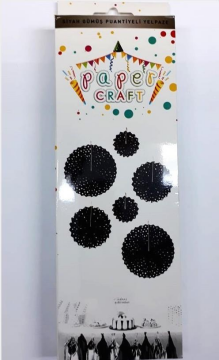 Yelpaze Kağıt Süs Set Siyah Gümüş Puantiyeli