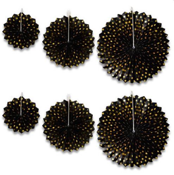 Yelpaze Kağıt Süs Set Siyah Gold Punatiyeli