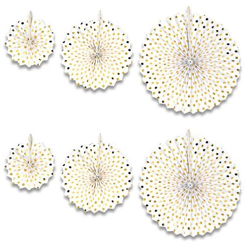 Yelpaze Kağıt Süs Set Beyaz Gold Puantiyeli