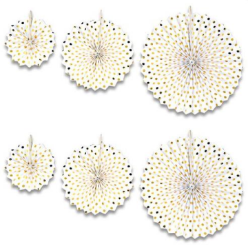 Yelpaze Kağıt Süs Set Beyaz Gold Puantiyeli