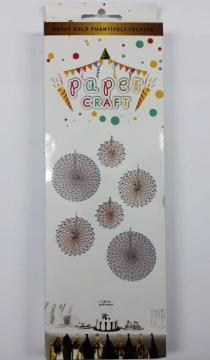 Yelpaze Kağıt Süs Set Beyaz Gold Puantiyeli