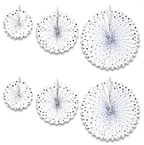 Yelpaze Kağıt Süs Set Beyaz Gümüş Puantiyeli