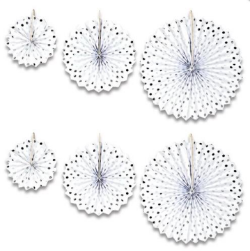 Yelpaze Kağıt Süs Set Beyaz Gümüş Puantiyeli