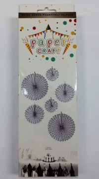 Yelpaze Kağıt Süs Set Beyaz Gümüş Puantiyeli