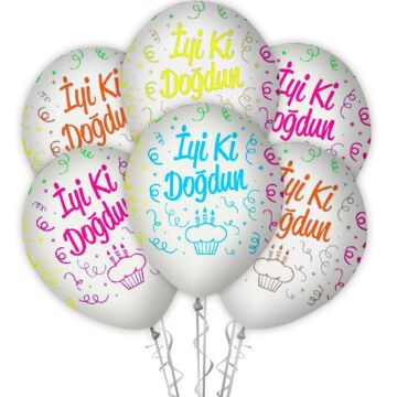 Ç.ÇEVRE FLORESAN İYİ Kİ DOĞDUN BASKILI BEYAZ BALON