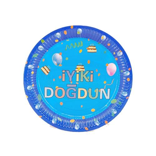 İyiki Doğdun Temalı Karton Tabak Mavi Renk ( 8 Adet )