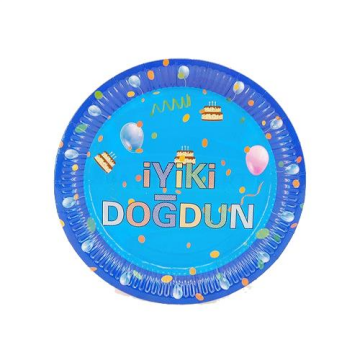 İyiki Doğdun Temalı Karton Tabak Mavi Renk ( 8 Adet )