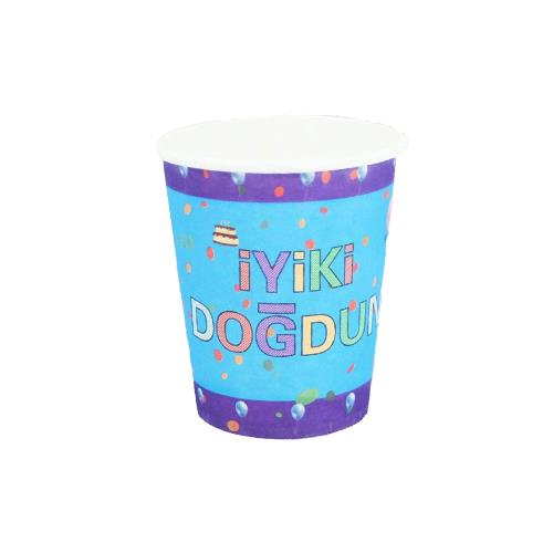 İyiki Doğdun Temalı Karton Bardak Mavi Renk ( 8 Adet )