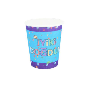 İyiki Doğdun Temalı Karton Bardak Mavi Renk ( 8 Adet )