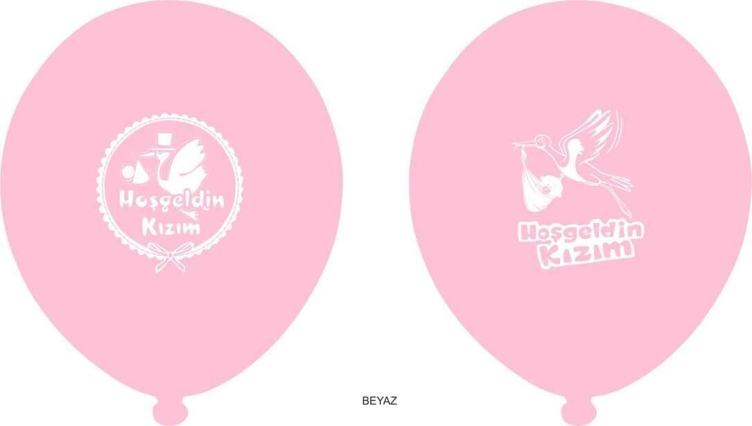 Hoşgeldin Kızım Baskılı Balon Pembe Renk 100 Adet (Hbk)