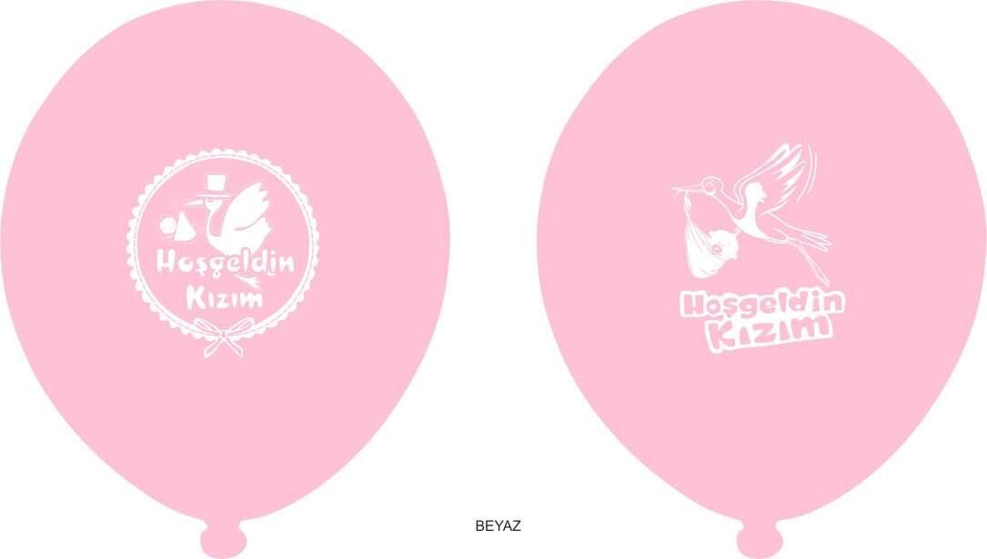 Hoşgeldin Kızım Baskılı Balon Pembe Renk 100 Adet (Hbk)