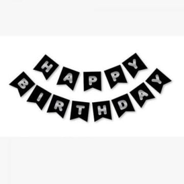 ECO SİYAH-GÜMÜŞ BASKILI H.BIRTHDAY BAYRAK SET