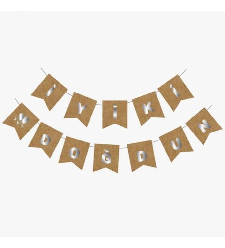 ECO KRAFT-GÜMÜŞ  BASKILI İYİ Kİ DOĞDUN BAYRAK SET