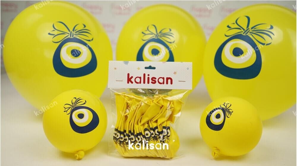 12'' NAZAR BONCUK BASKILI SARI BALON  ( 25 Lİ )