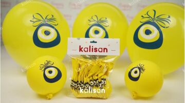 12'' NAZAR BONCUK BASKILI SARI BALON  ( 25 Lİ )