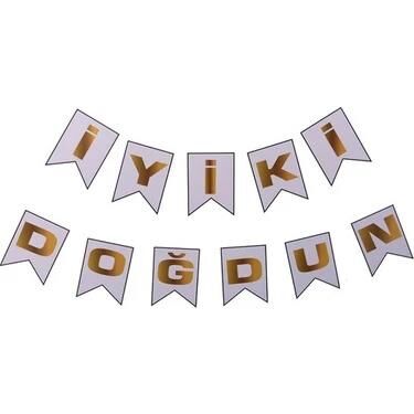 ECO BEYAZ-GOLD BASKILI İYİ Kİ DOĞDUN BAYRAK SET