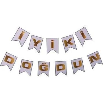 ECO BEYAZ-GOLD BASKILI İYİ Kİ DOĞDUN BAYRAK SET