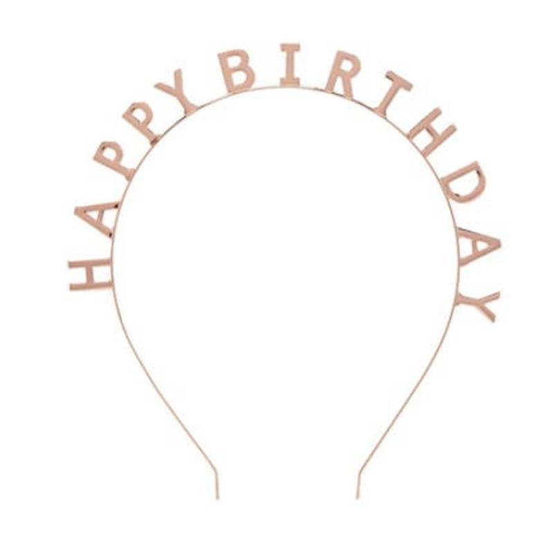 Metal Happy Birthday Taç Rosegold