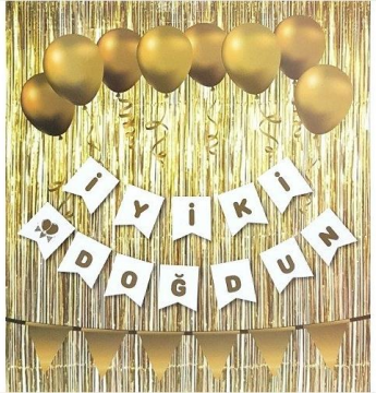 İYİ Kİ DOĞDUN BEYAZ BAYRAK SET GOLD YAZI
