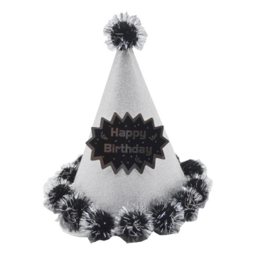 Happy Birthday Ponponlu Şapka Gümüş