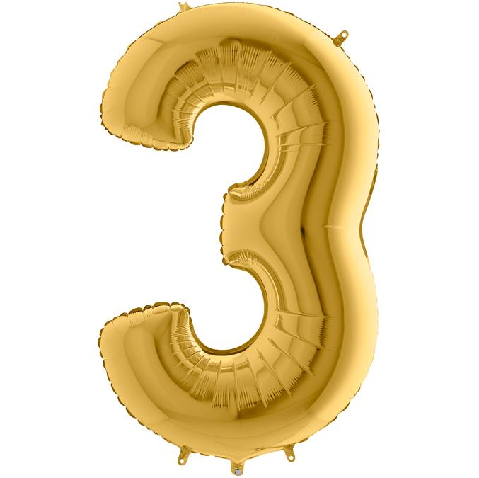 S/SHAPE FOİL BALON - NUMBER 3 GOLD