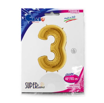 S/SHAPE FOİL BALON - NUMBER 3 GOLD