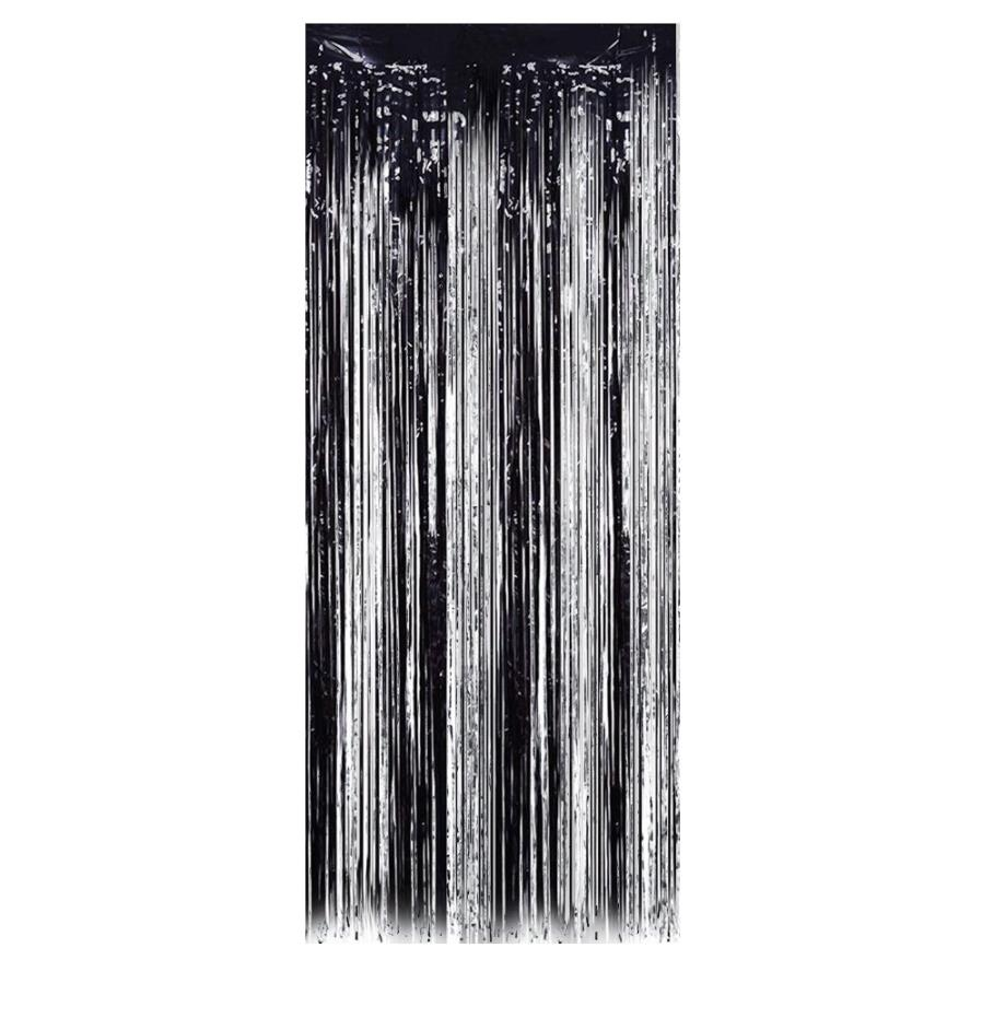 Metalize Kapı Perdesi Gümüş-Siyah