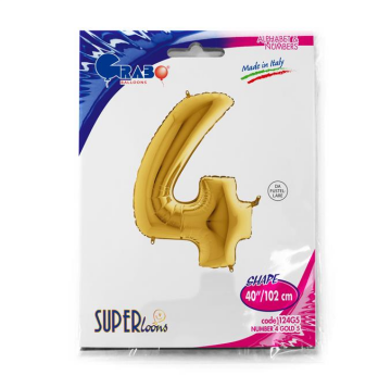 S/SHAPE FOİL BALON - NUMBER 4 GOLD