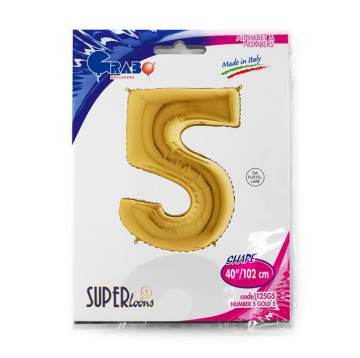 S/SHAPE FOİL BALON - NUMBER 5 GOLD