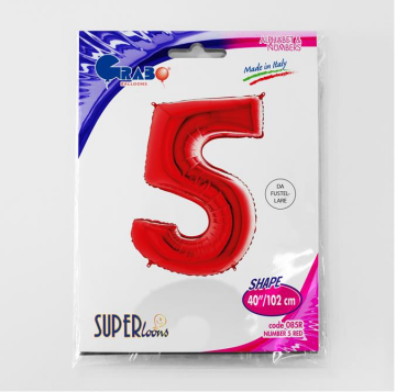 S/SHAPE FOİL BALON - NUMBER 5 RED
