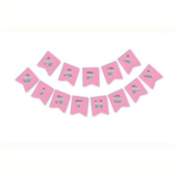 YALDIZLI PEMBE SİLVER HAPPY BANNER