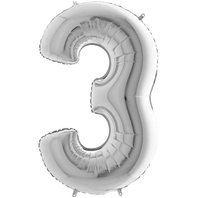 S/SHAPE FOİL BALON - NUMBER 3 SILVER