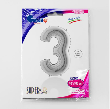 S/SHAPE FOİL BALON - NUMBER 3 SILVER