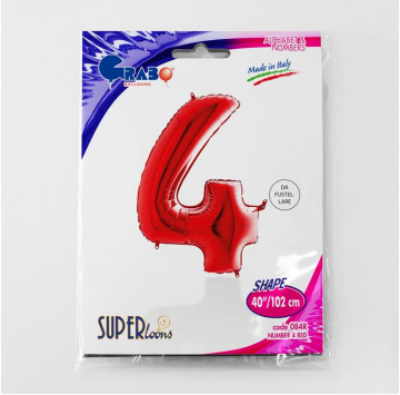 S/SHAPE FOİL BALON - NUMBER 4 RED