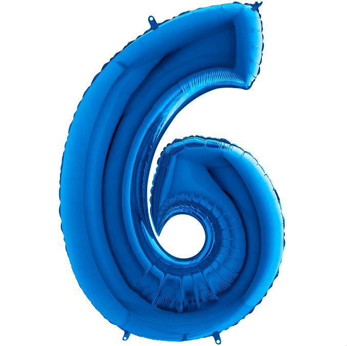 S/SHAPE FOİL BALON - NUMBER 6 BLUE