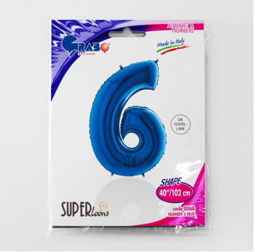 S/SHAPE FOİL BALON - NUMBER 6 BLUE