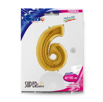 S/SHAPE FOİL BALON - NUMBER 6 GOLD