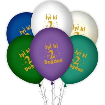 İyi Ki Doğdun 2 Yaş Baskılı 12'' Balon Karışık Renk ( 100 Adet )