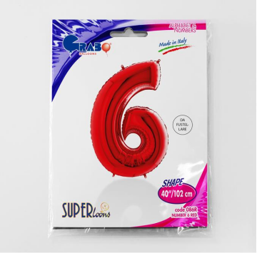 S/SHAPE FOİL BALON - NUMBER 6 RED