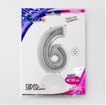 S/SHAPE FOİL BALON - NUMBER 6 SİLVER