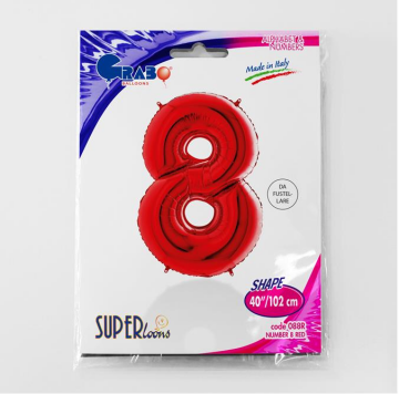 S/SHAPE FOİL BALON - NUMBER 8 RED