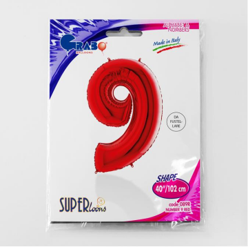 S/SHAPE FOİL BALON - NUMBER 9 RED
