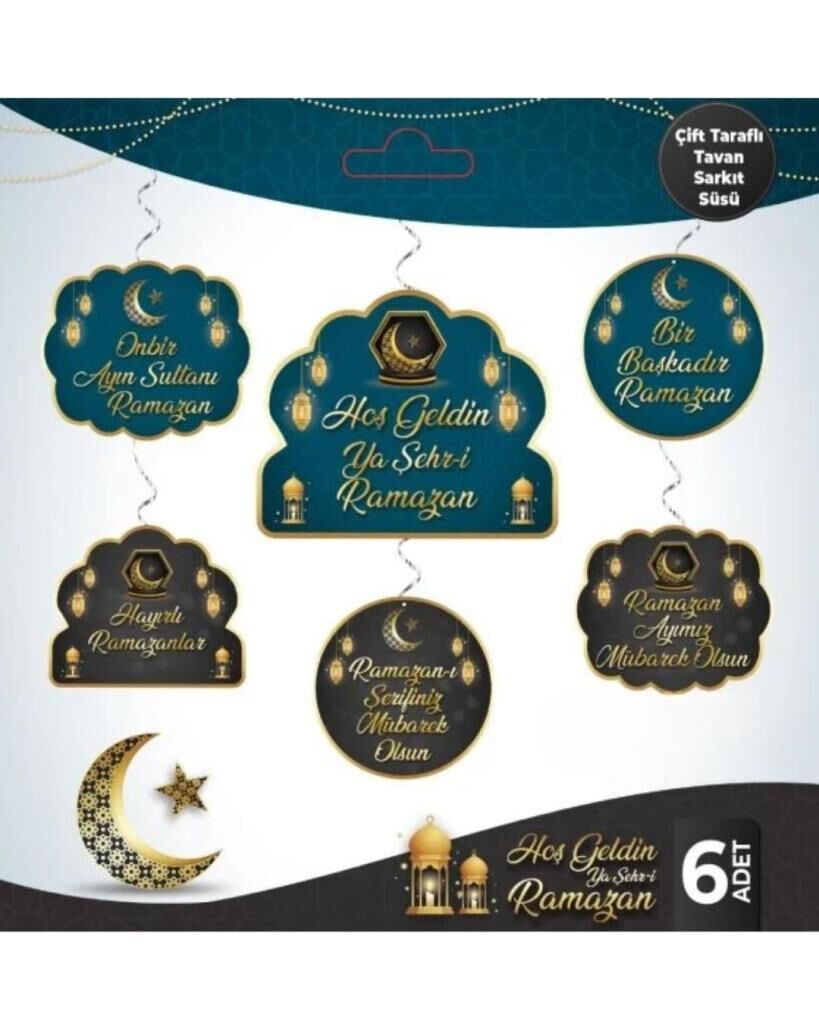 YEŞİL RAMAZAN SPİRAL TAVAN SÜSÜ 6 LI