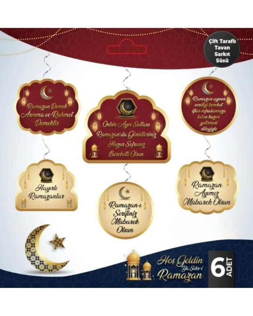 GOLD RAMAZAN SPİRAL TAVAN SÜSÜ 6 LI