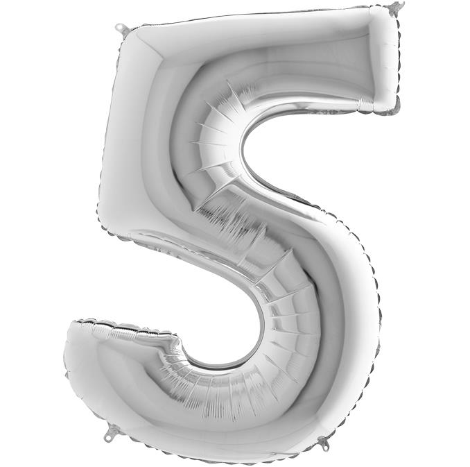 S/SHAPE FOİL BALON - NUMBER 5 SİLVER